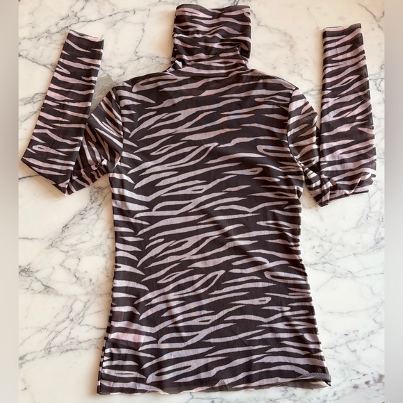 EUC GANNI Tilden Mesh Turtleneck Top Rare Zebra Print EU40 (US8/10) Brown/Cream - Picture 8 of 14
